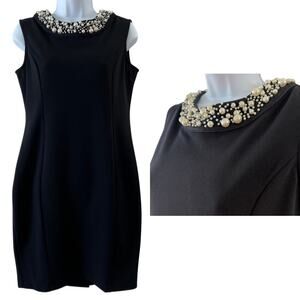 Marina Black Pearl Collar Sleeveless Stretch Sheath Dress Womens 6 Petite